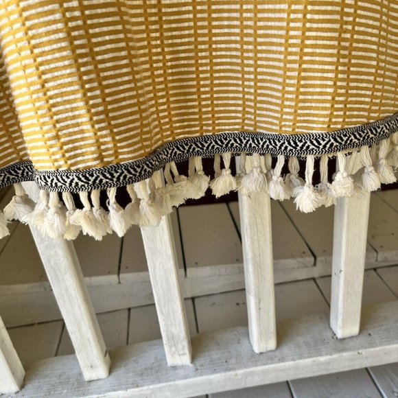 Anthropologie W5 Yellow Striped Tank Top Black Trim White Tassel/Fringe Sz S - Picture 5 of 9